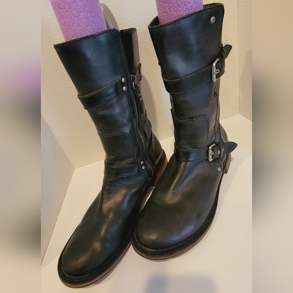 UGG Shoes - UGG Moto Leather Black Combat Strap Buckle Studs Boots
